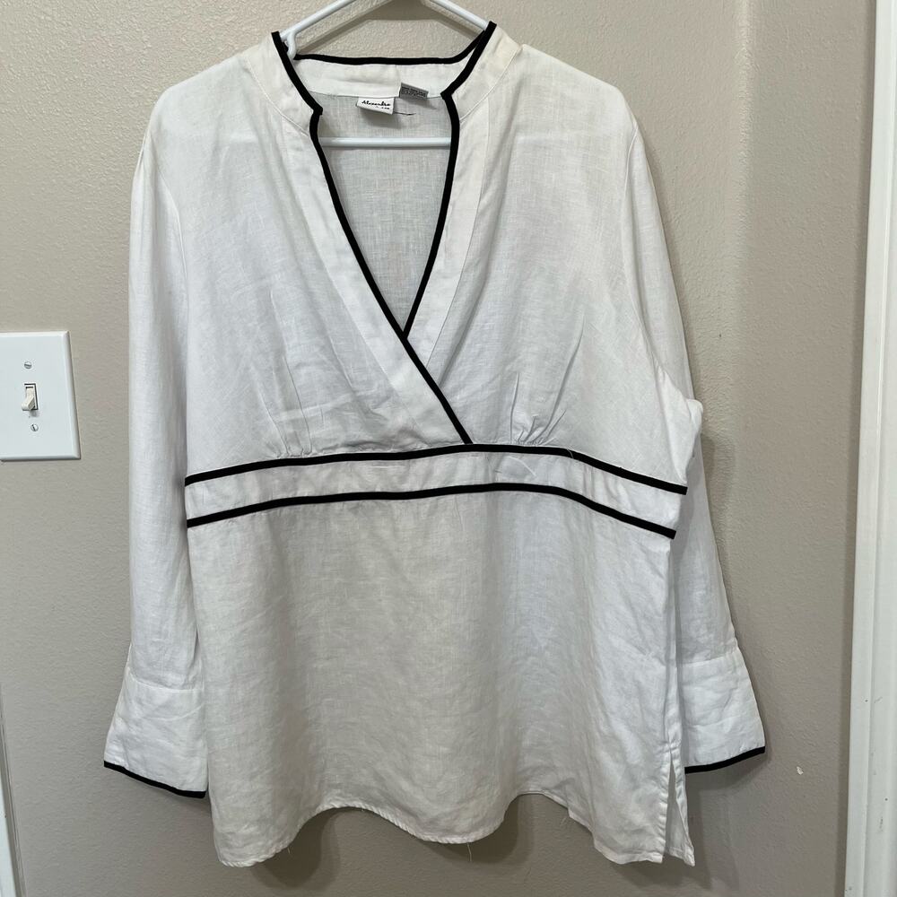 Alexandra Bartlett Women's 100% Linen Tunic Sz‎ 1X White/Black Side Zip hidden
